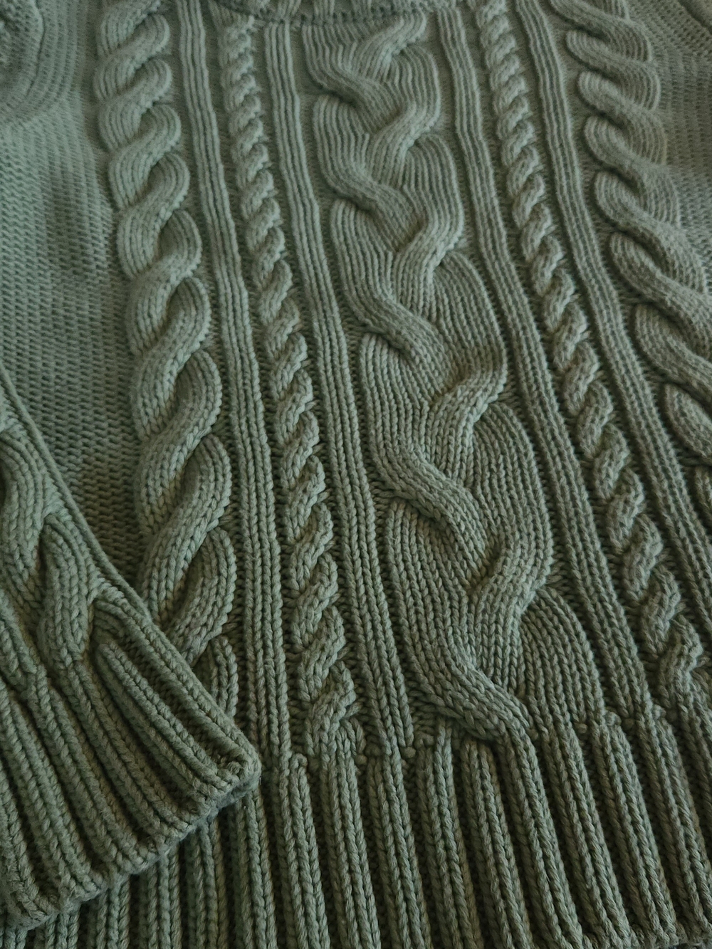 L.L. Bean Double L Cable Crewneck Sweater Sage Green Bay Leaf Cotton Size Small - Picture 4 of 12